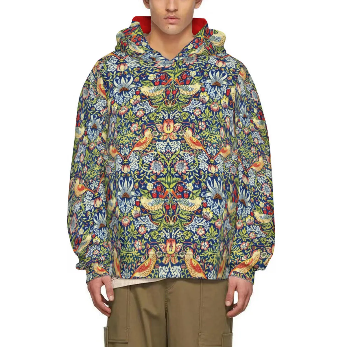 Art Nouveau Heavyweight Cotton Hoodie - William Morris 'The Strawberry Thieves'