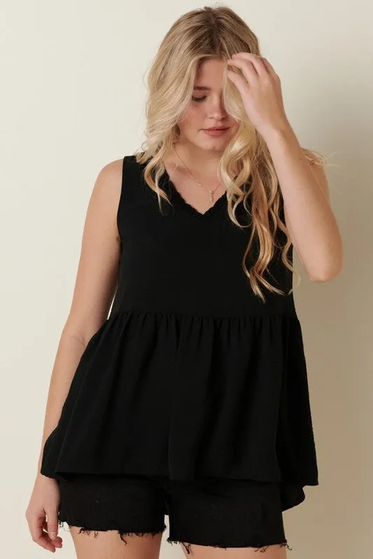 Black Peplum Tank Blouse