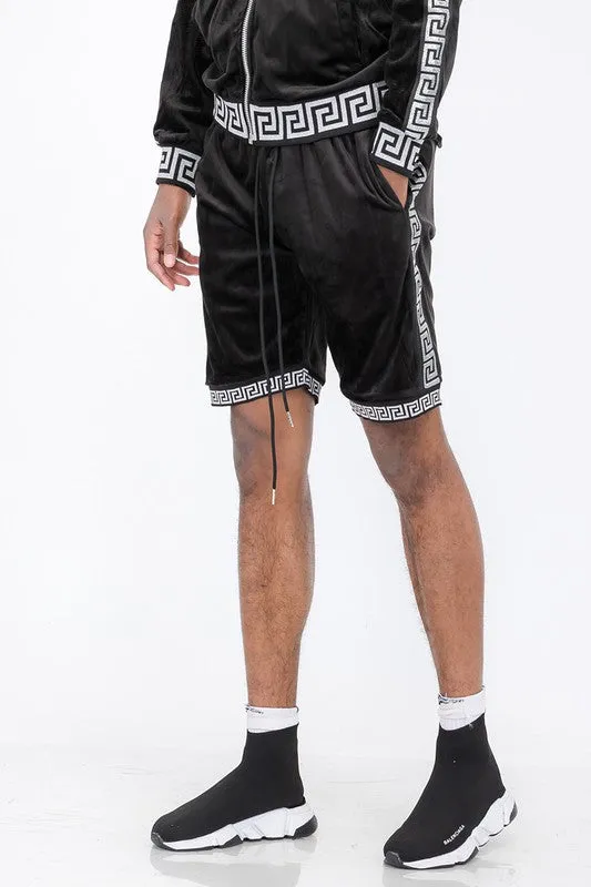 Black Status Print Velour Shorts Suede Shorts
