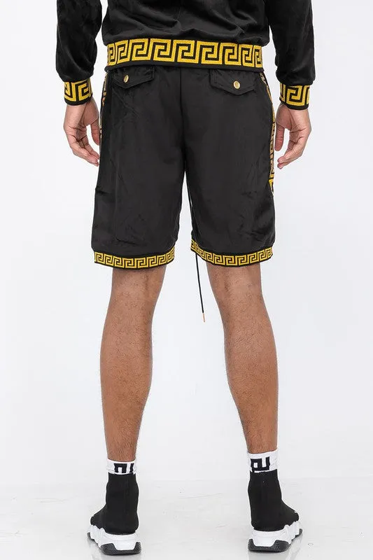 Black Status Print Velour Shorts Suede Shorts