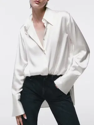 Casual Loose Long Sleeves Buttoned Solid Color Lapel Collar Blouses&Shirts Tops