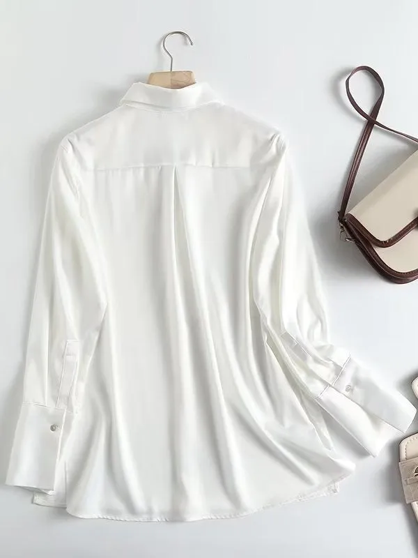 Casual Loose Long Sleeves Buttoned Solid Color Lapel Collar Blouses&Shirts Tops