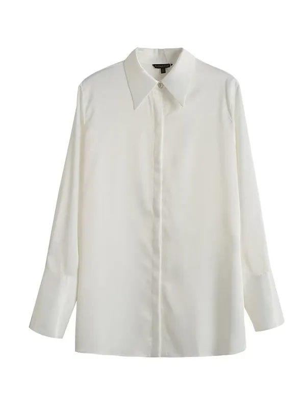 Casual Loose Long Sleeves Buttoned Solid Color Lapel Collar Blouses&Shirts Tops