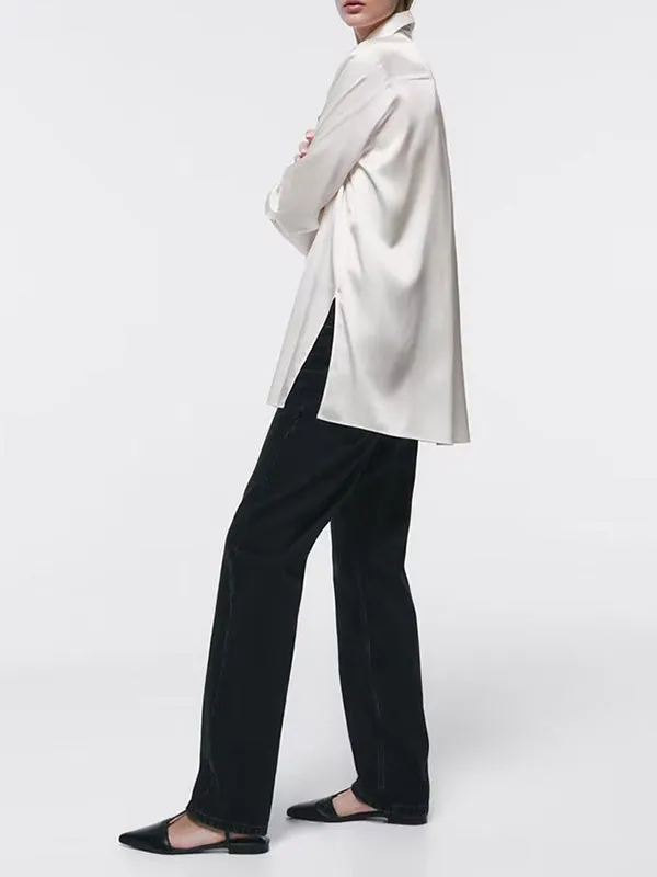 Casual Loose Long Sleeves Buttoned Solid Color Lapel Collar Blouses&Shirts Tops