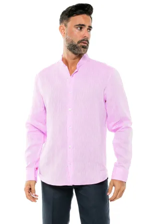 Casual Yarn Dyed Linen Mandarin Collar Long Sleeve Button Down Shirt