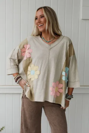 Chasing Bliss Flower Patch Top - Olive
