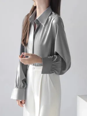 Chicmy-Casual Long Sleeves Loose Solid Color Lapel Collar Blouses&Shirts Tops