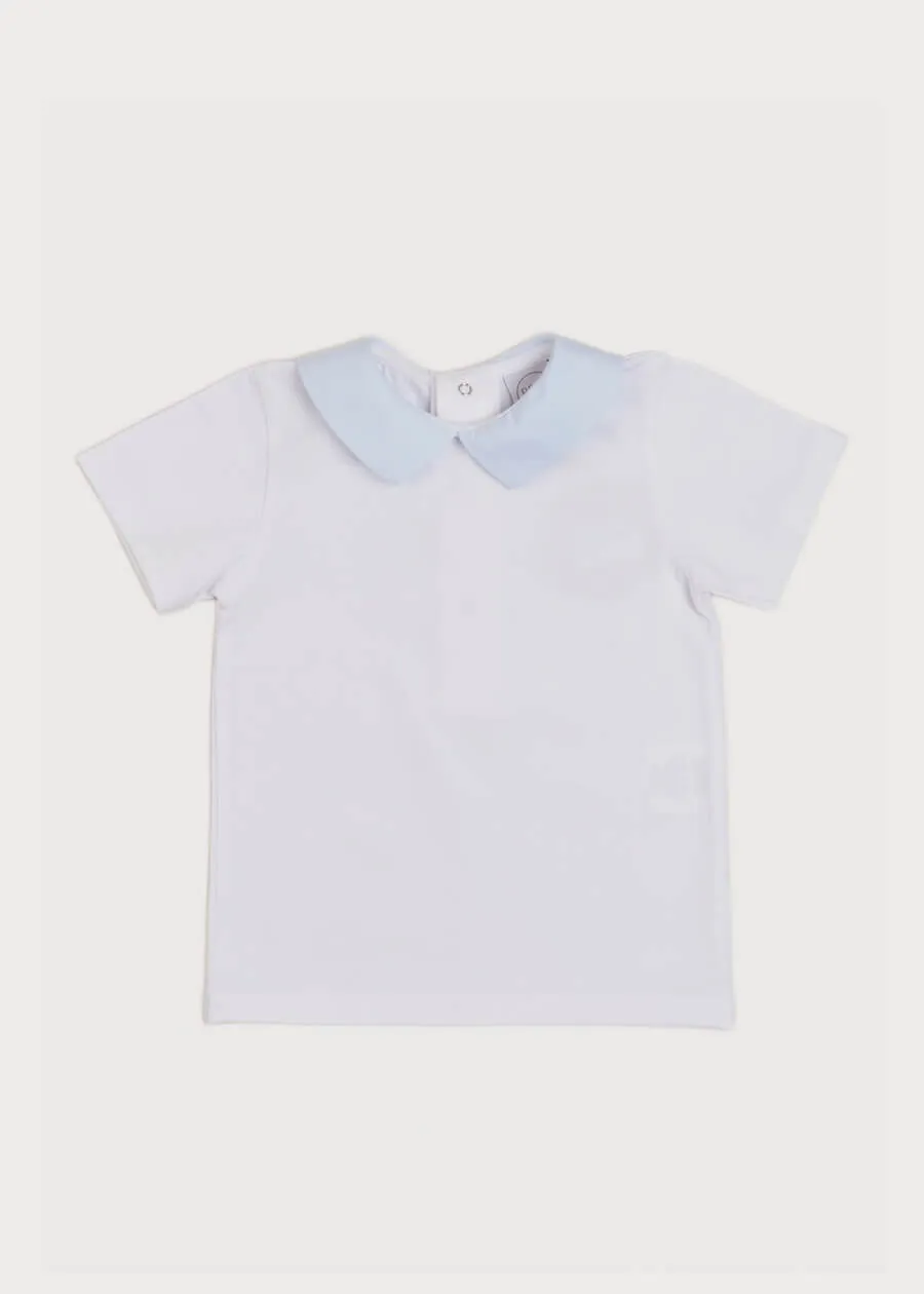 Contrast Oxford Polo Collar Short Sleeve Shirt in White (2-4yrs)
