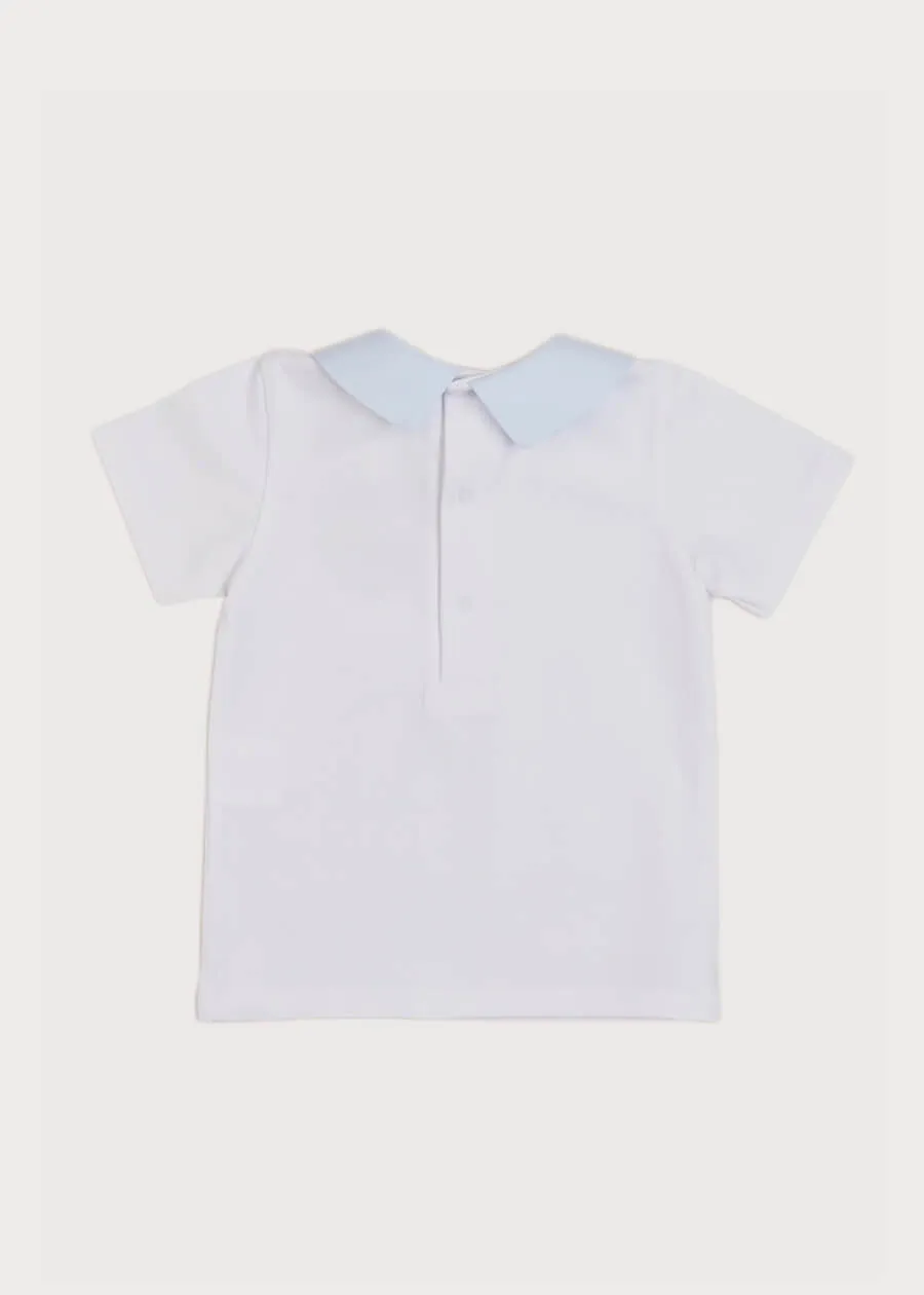 Contrast Oxford Polo Collar Short Sleeve Shirt in White (2-4yrs)