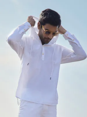 Cotton Linen Hooded Shirt- Cloudie
