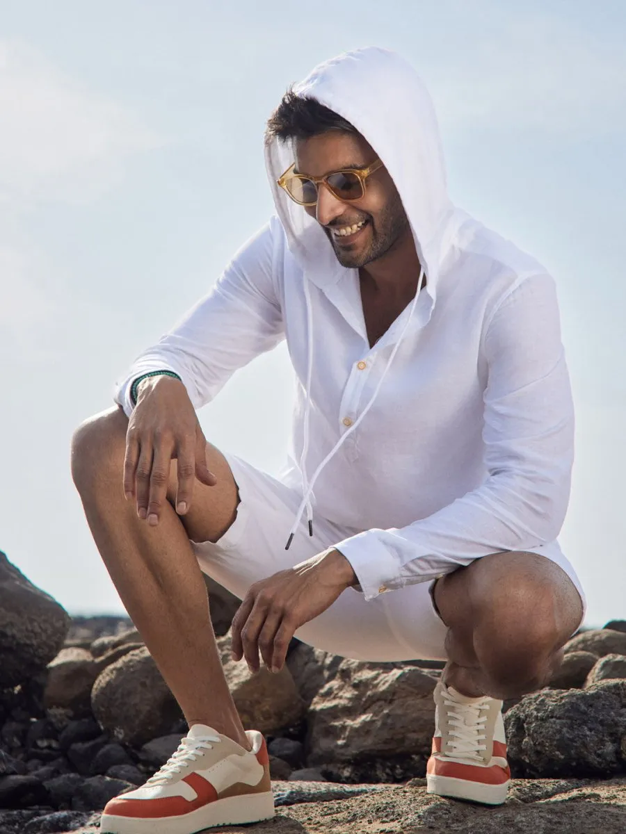Cotton Linen Hooded Shirt- Cloudie