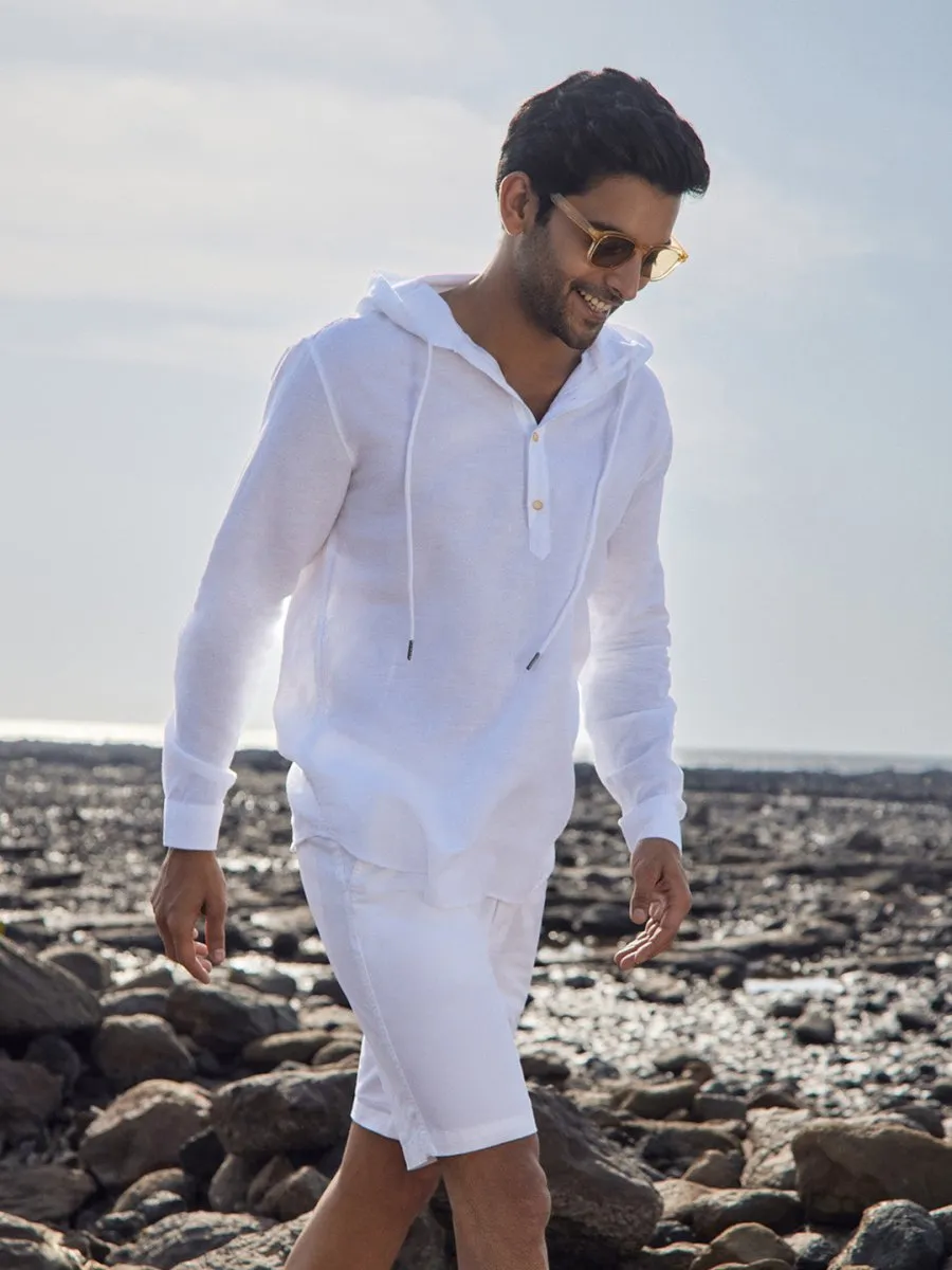 Cotton Linen Hooded Shirt- Cloudie