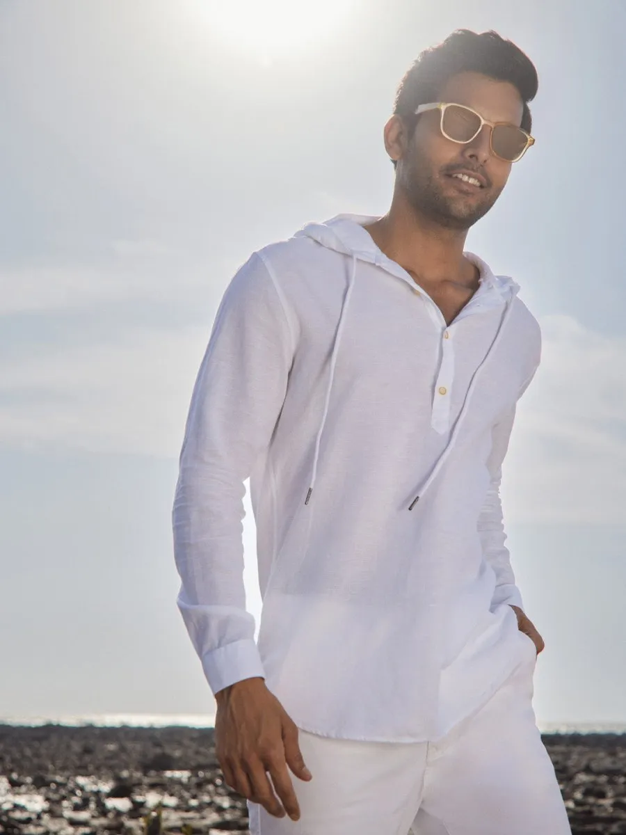 Cotton Linen Hooded Shirt- Cloudie