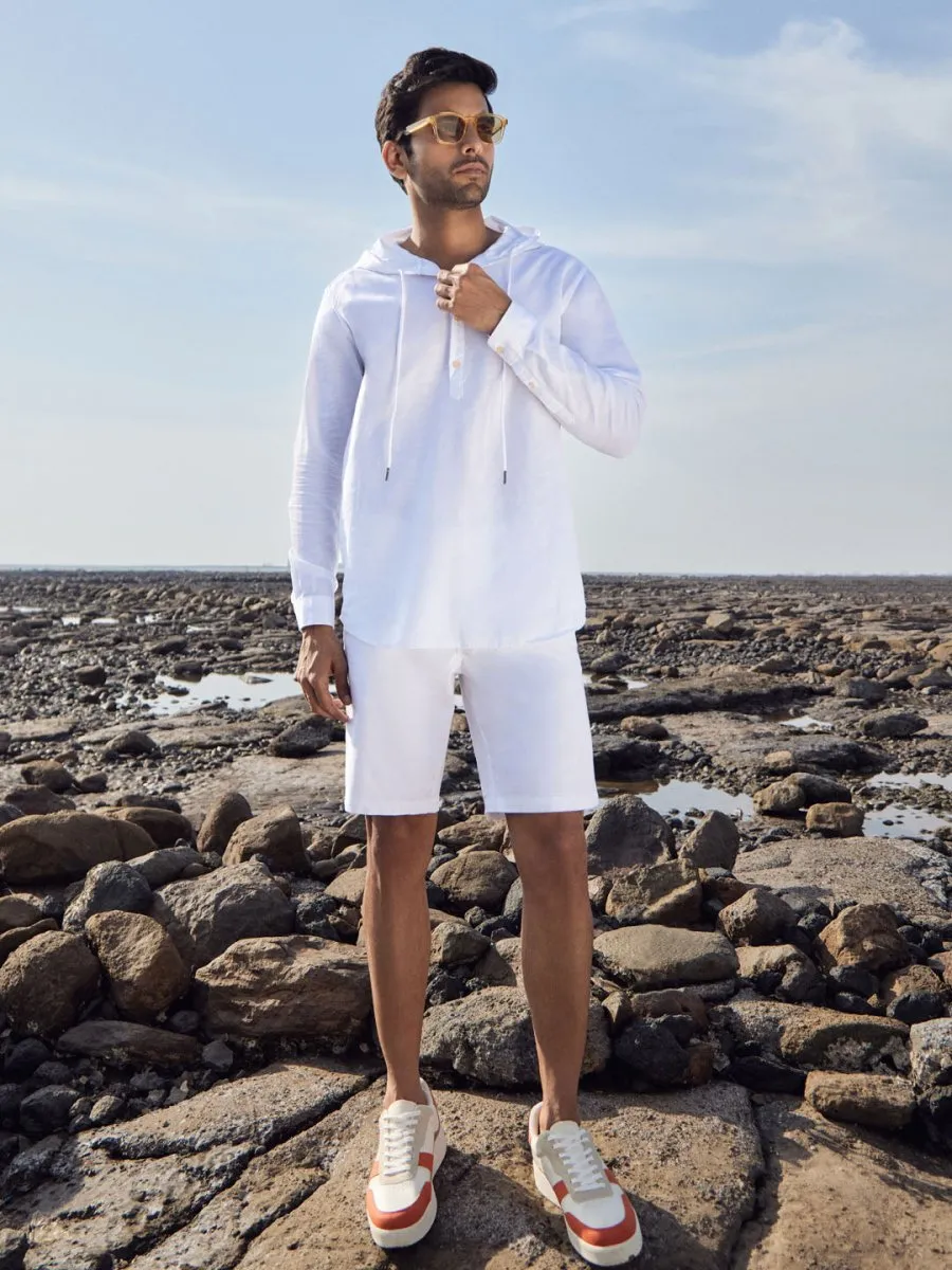 Cotton Linen Hooded Shirt- Cloudie
