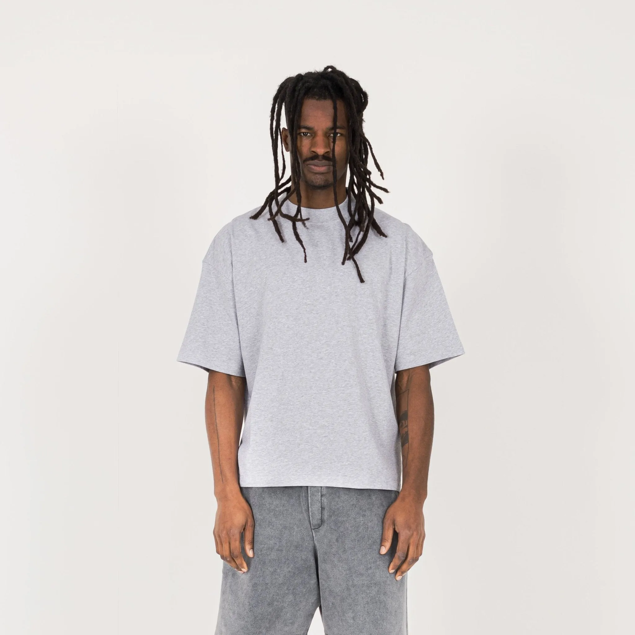 Cropped T-Shirt - Light Marl Grey