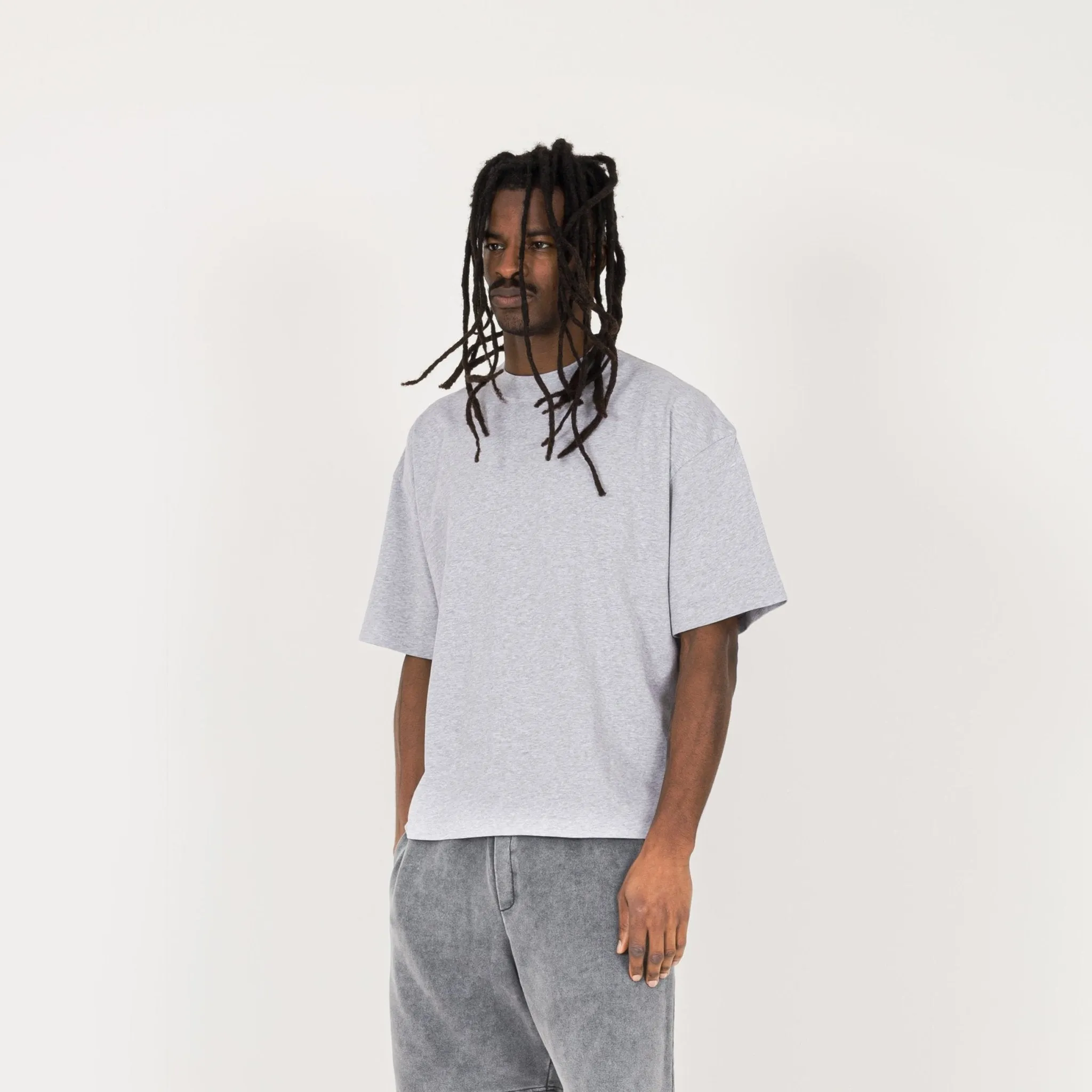 Cropped T-Shirt - Light Marl Grey