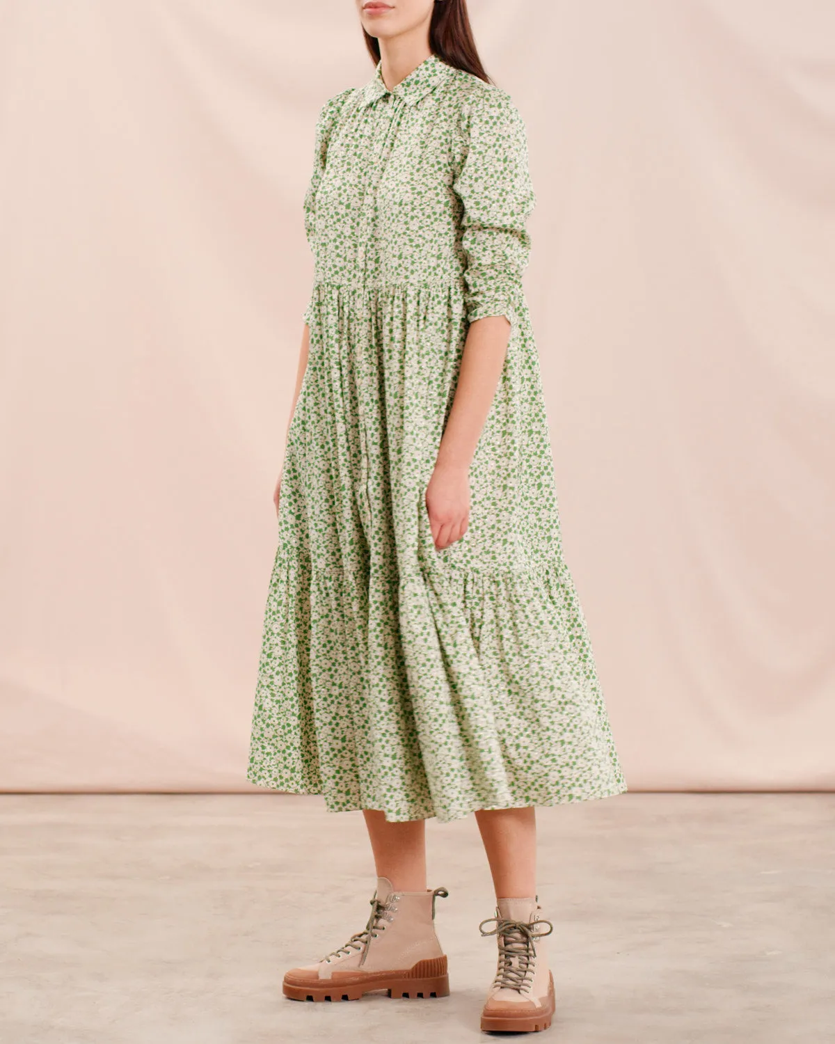 Delicate Shirt Dress - Green Garden