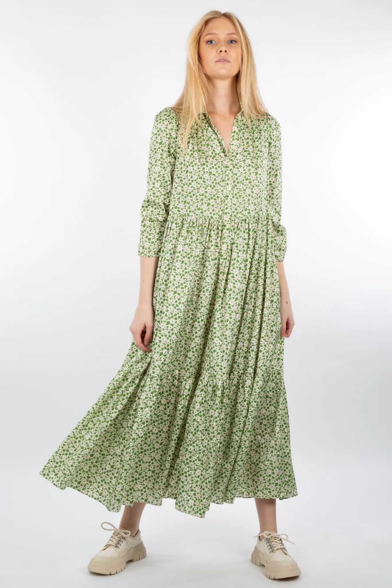 Delicate Shirt Dress - Green Garden