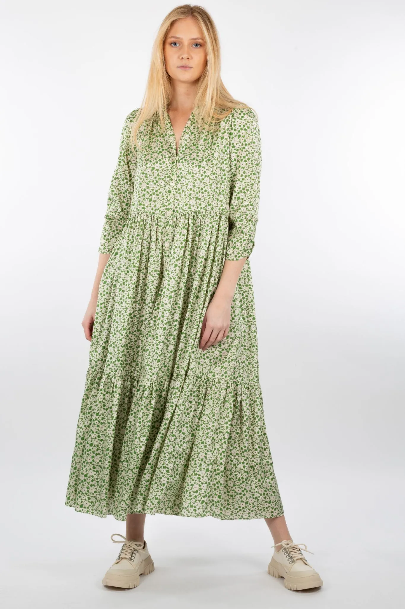 Delicate Shirt Dress - Green Garden