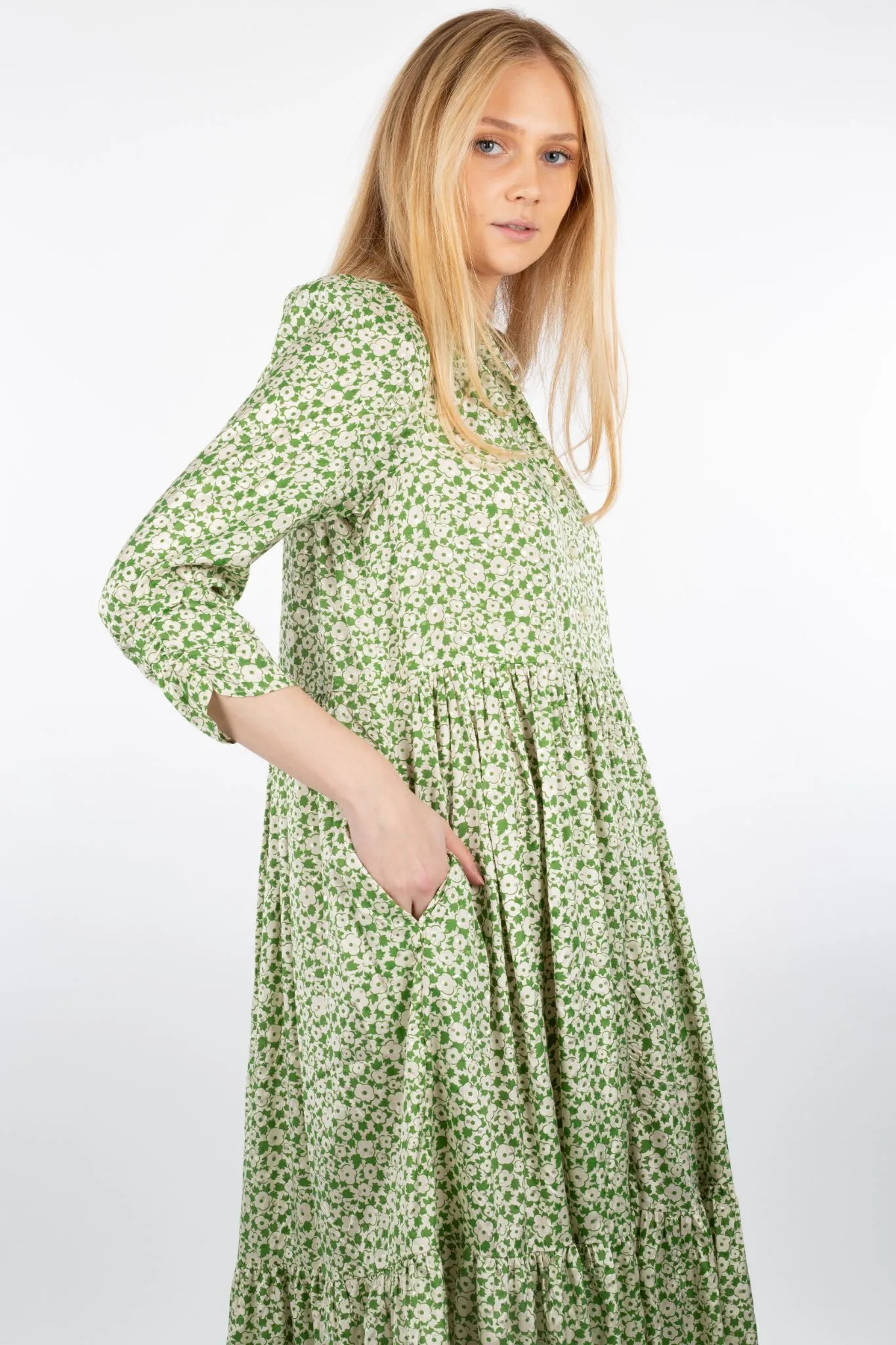Delicate Shirt Dress - Green Garden