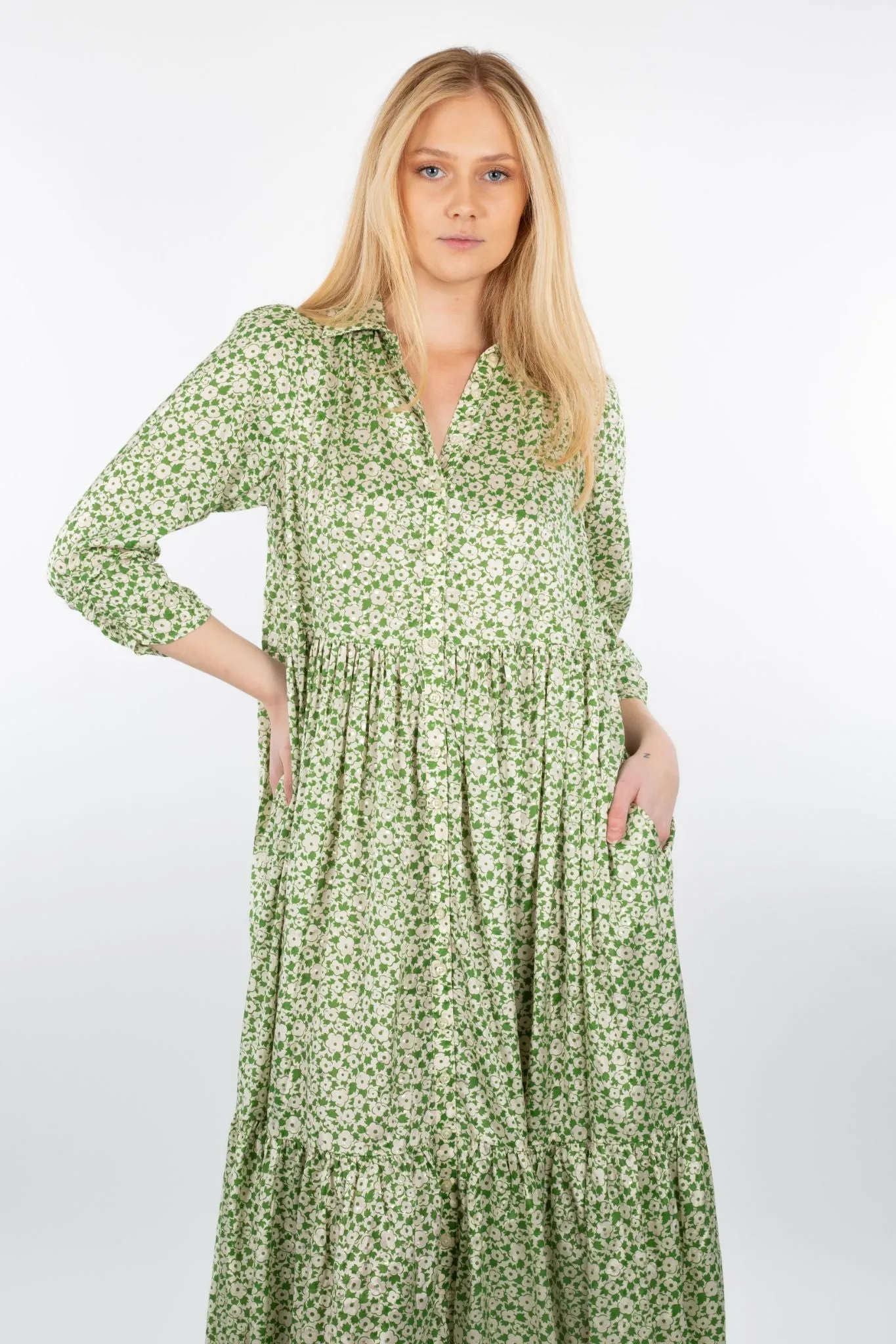 Delicate Shirt Dress - Green Garden