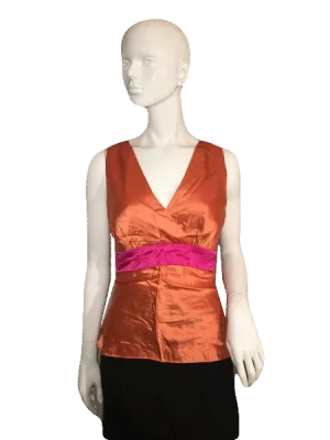 Designers on a Dime 100% Silk Orange Halter Top Size S SKU 000137