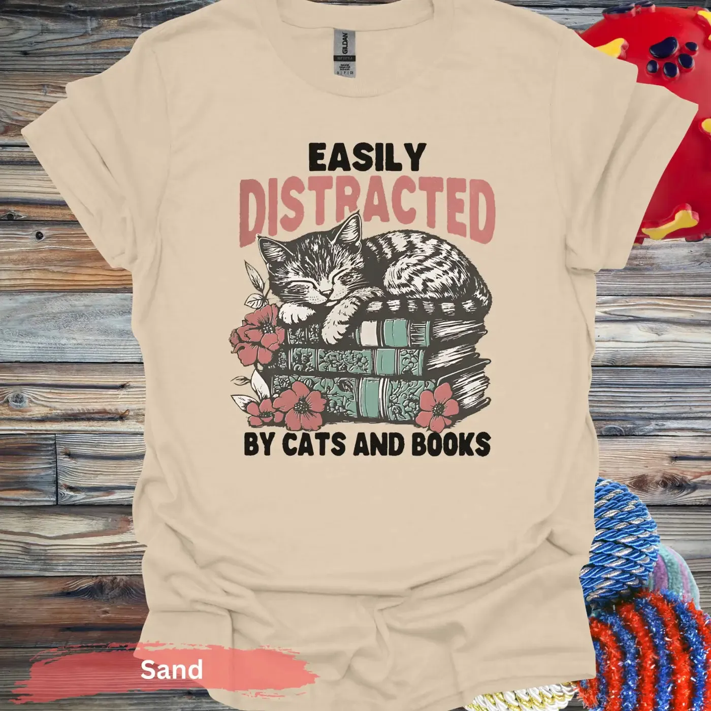 Easily Distracted By Cats and Books T-Shirt