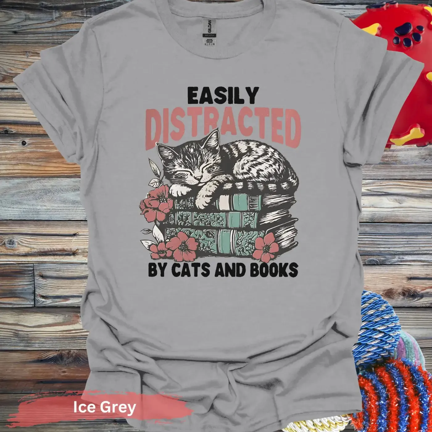 Easily Distracted By Cats and Books T-Shirt