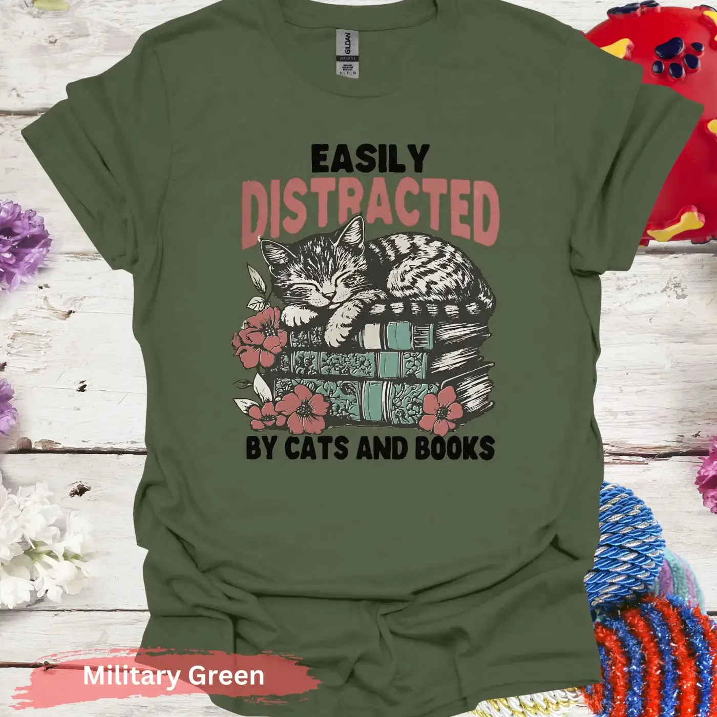 Easily Distracted By Cats and Books T-Shirt