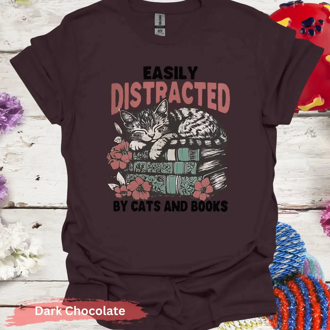 Easily Distracted By Cats and Books T-Shirt