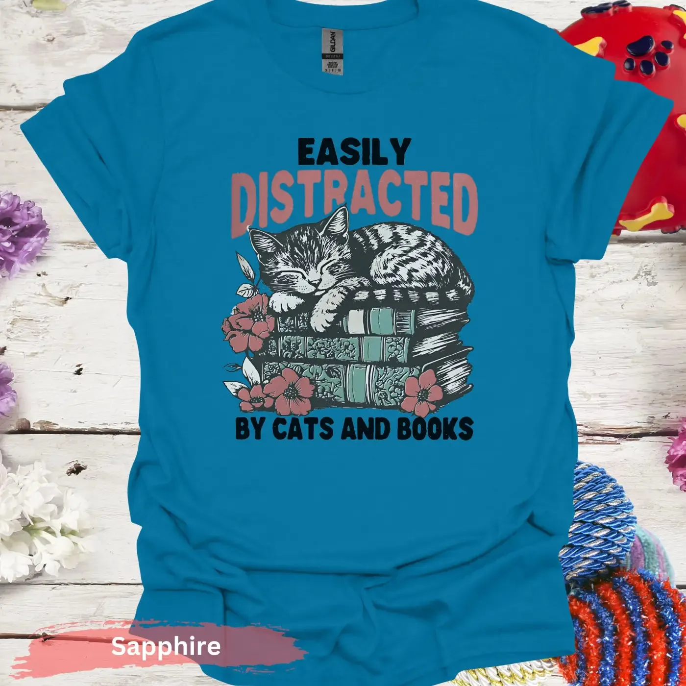 Easily Distracted By Cats and Books T-Shirt