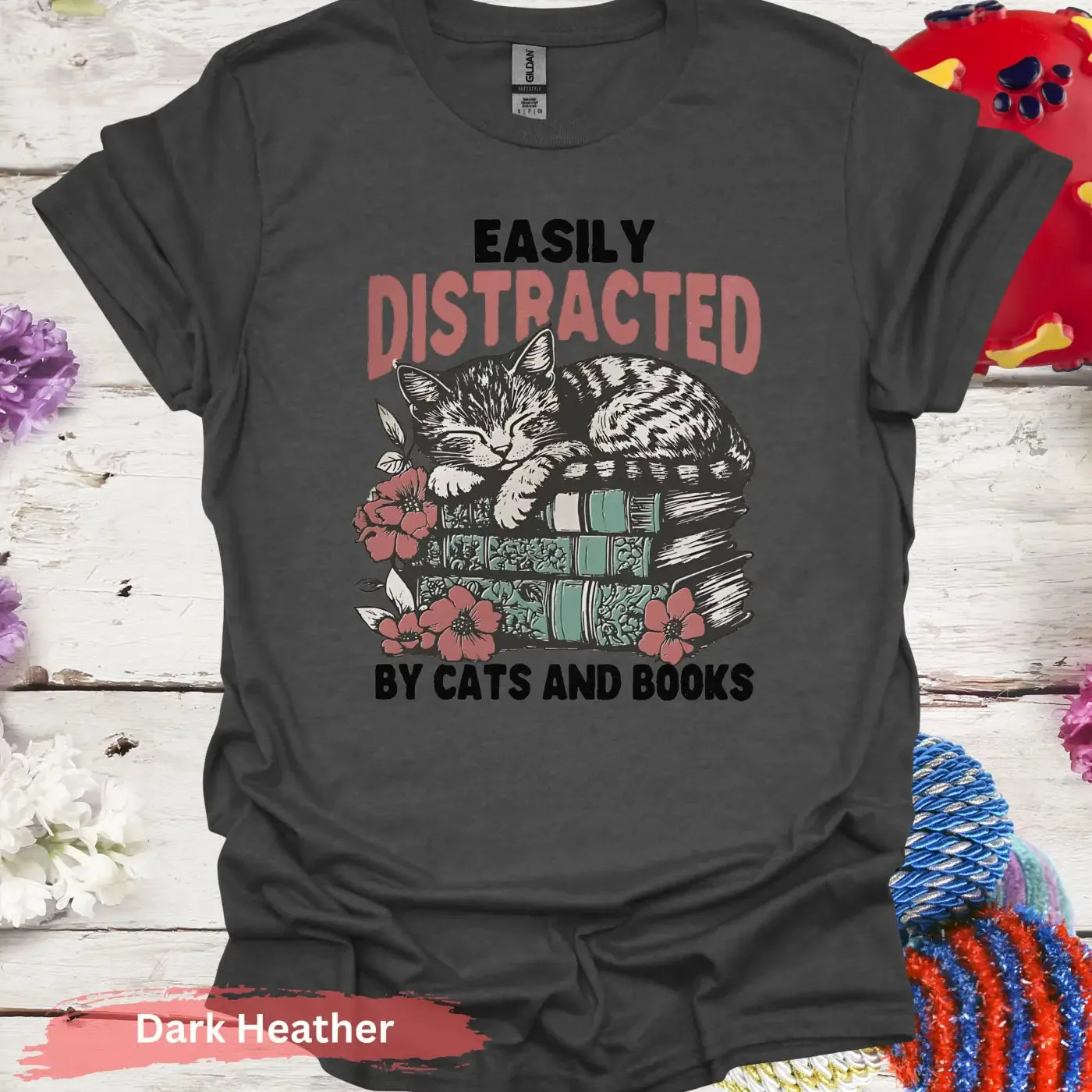 Easily Distracted By Cats and Books T-Shirt