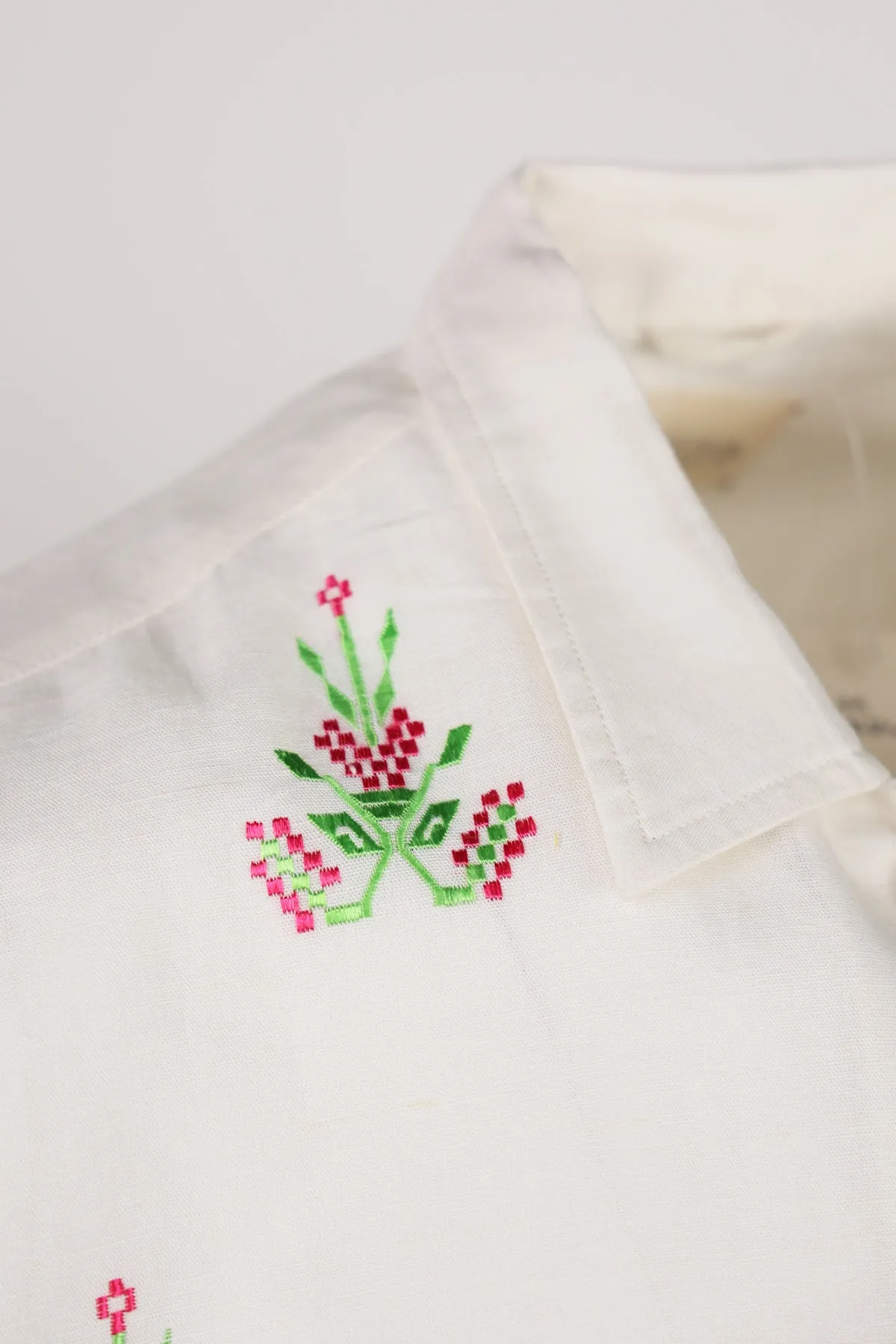 Embroidered Short Sleeve Shirt - Off White