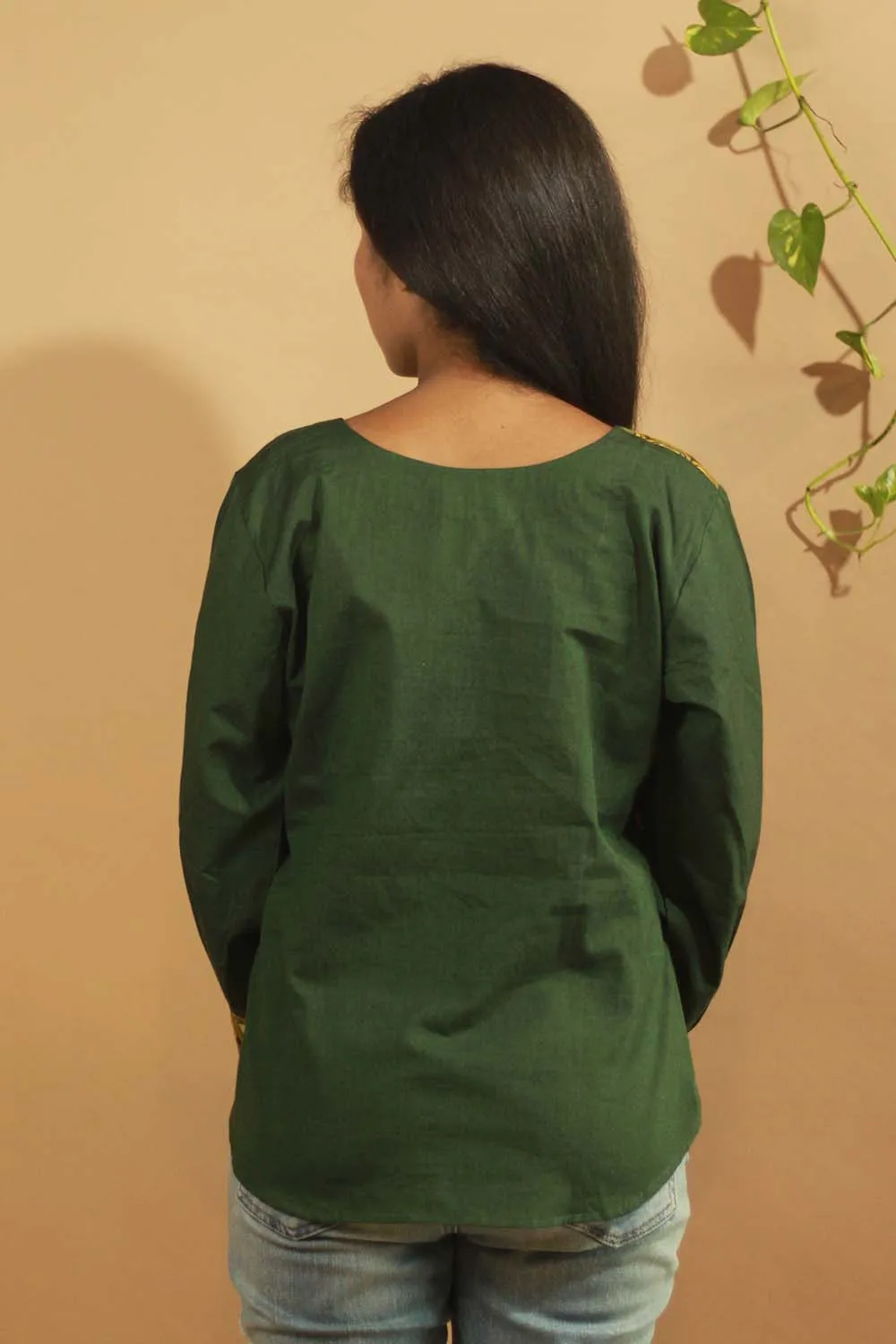 Emerald-Ajrakh Colour Block Top