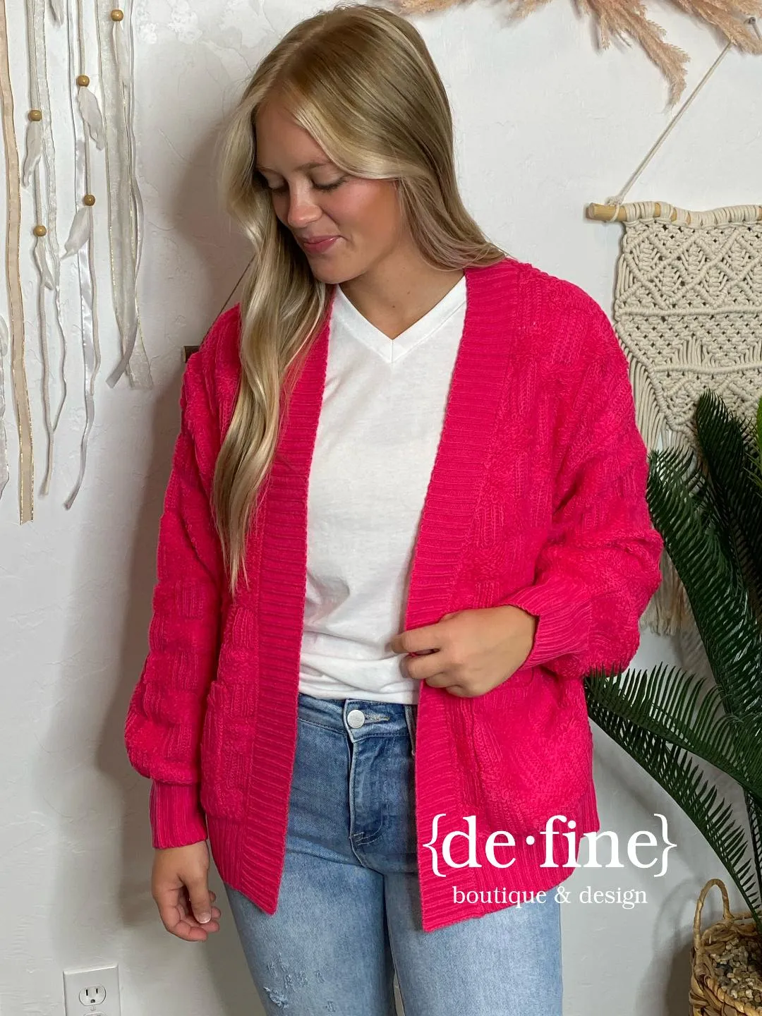 Fluffy Checker Cardigan in 4 Vibrant Colors