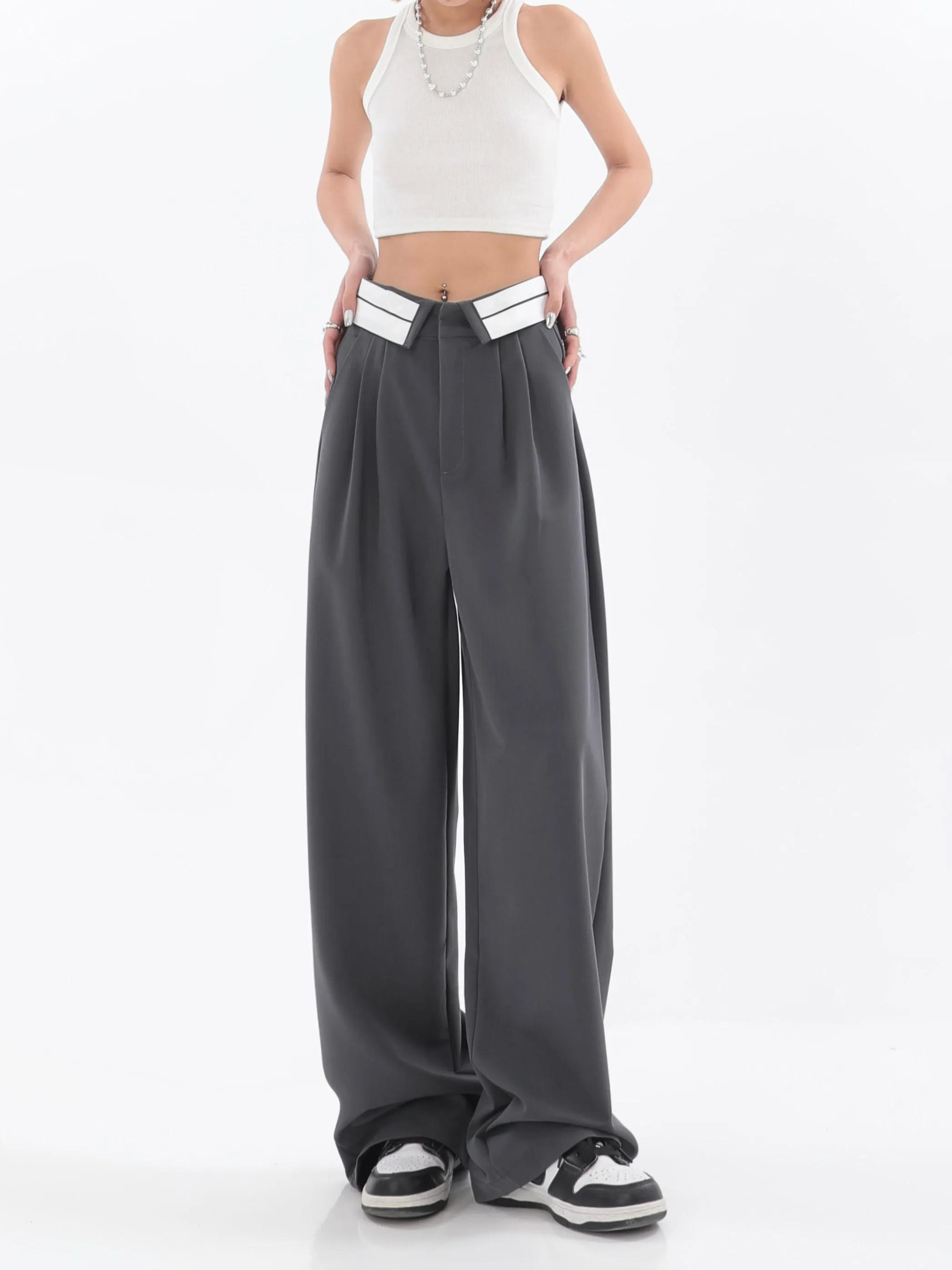 Fold-Over Waist Straight Pants