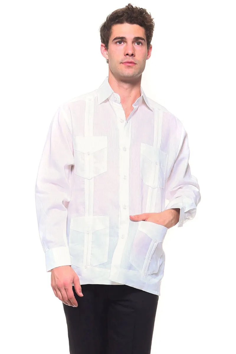 Genuine Mojito Signature Premium Collection 100% Irish Linen Classic Guayabera Shirt Long Sleeve
