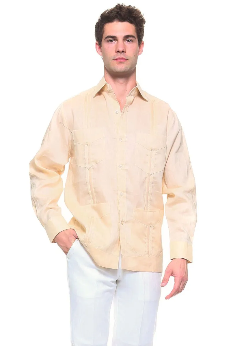 Genuine Mojito Signature Premium Collection 100% Irish Linen Classic Guayabera Shirt Long Sleeve