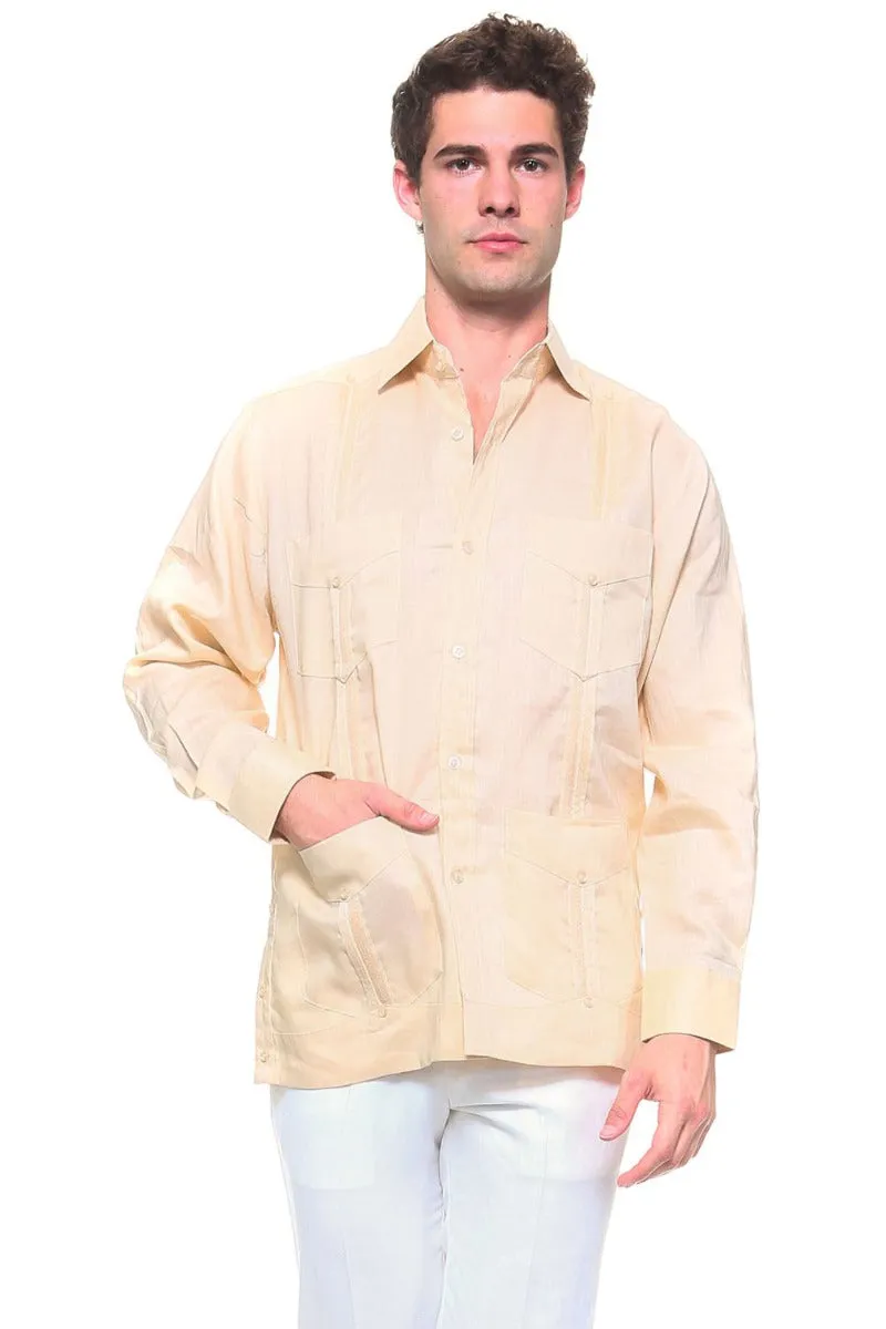 Genuine Mojito Signature Premium Collection 100% Irish Linen Classic Guayabera Shirt Long Sleeve