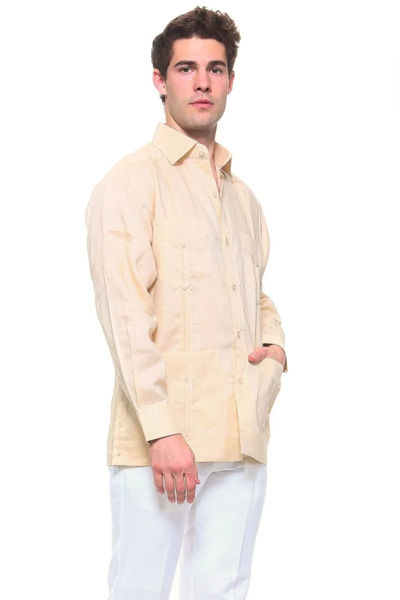 Genuine Mojito Signature Premium Collection 100% Irish Linen Classic Guayabera Shirt Long Sleeve