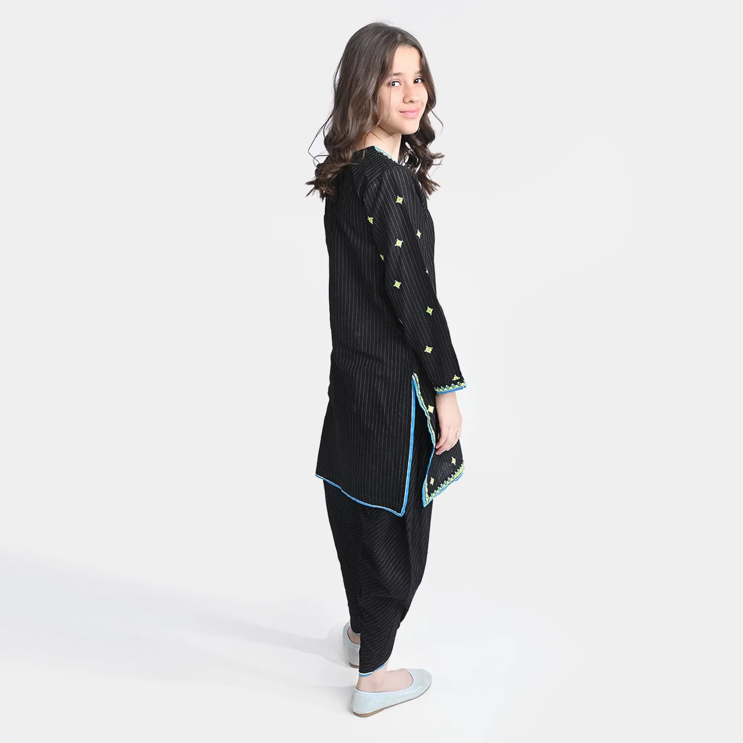 Girls Jacquard EMB 2PC Suit Delicate-BLACK