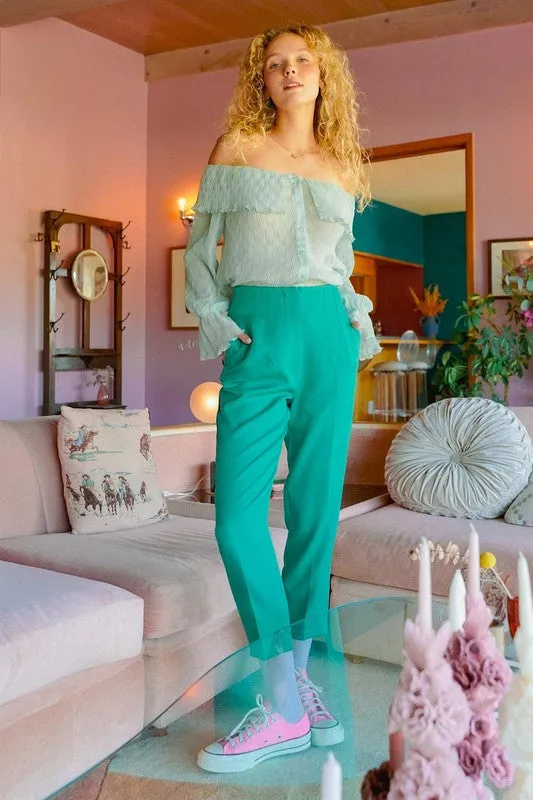 Green Straight Leg Cropped Pants