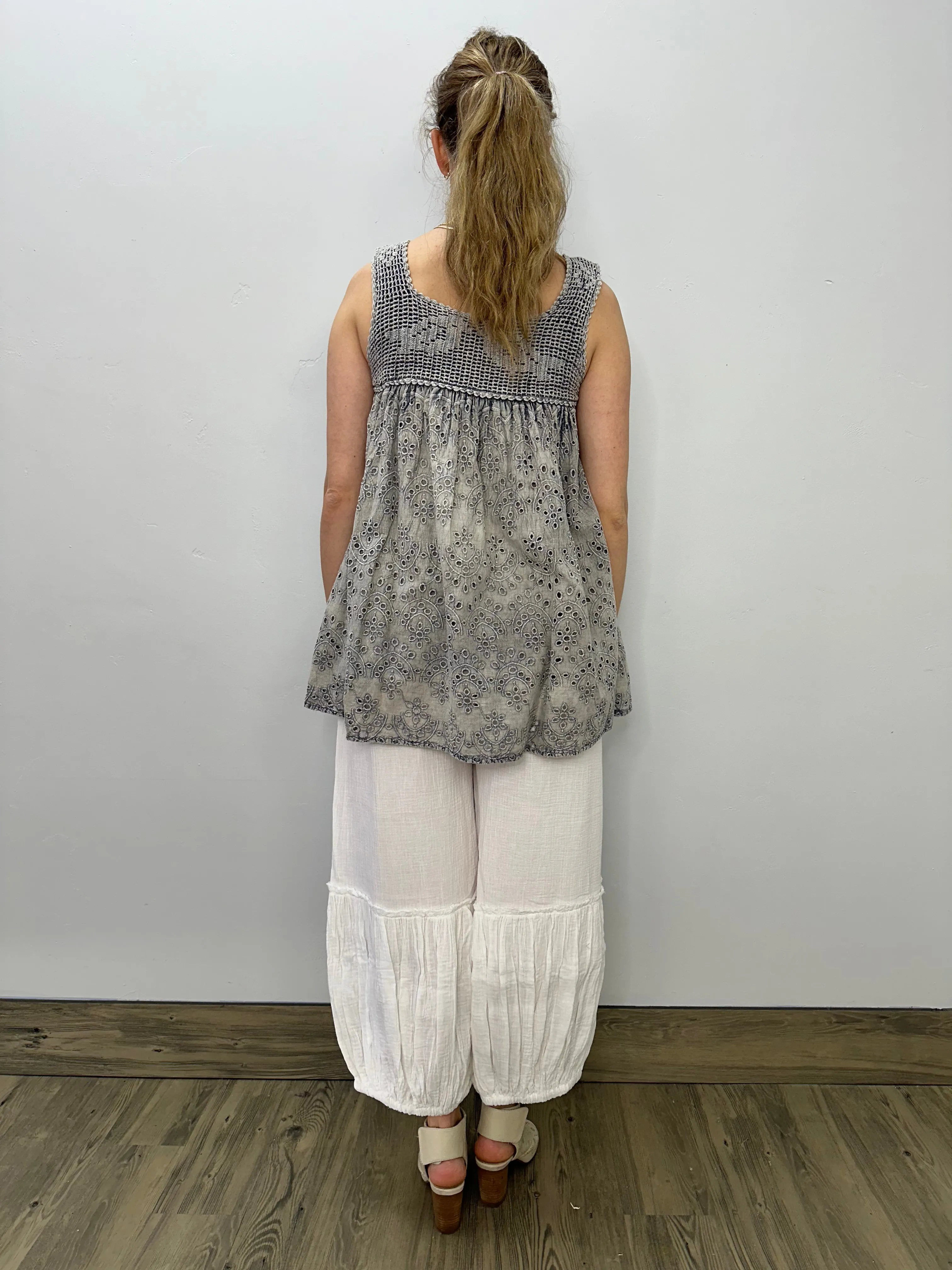 Grey Sleeveless Tank with Embroidered Design