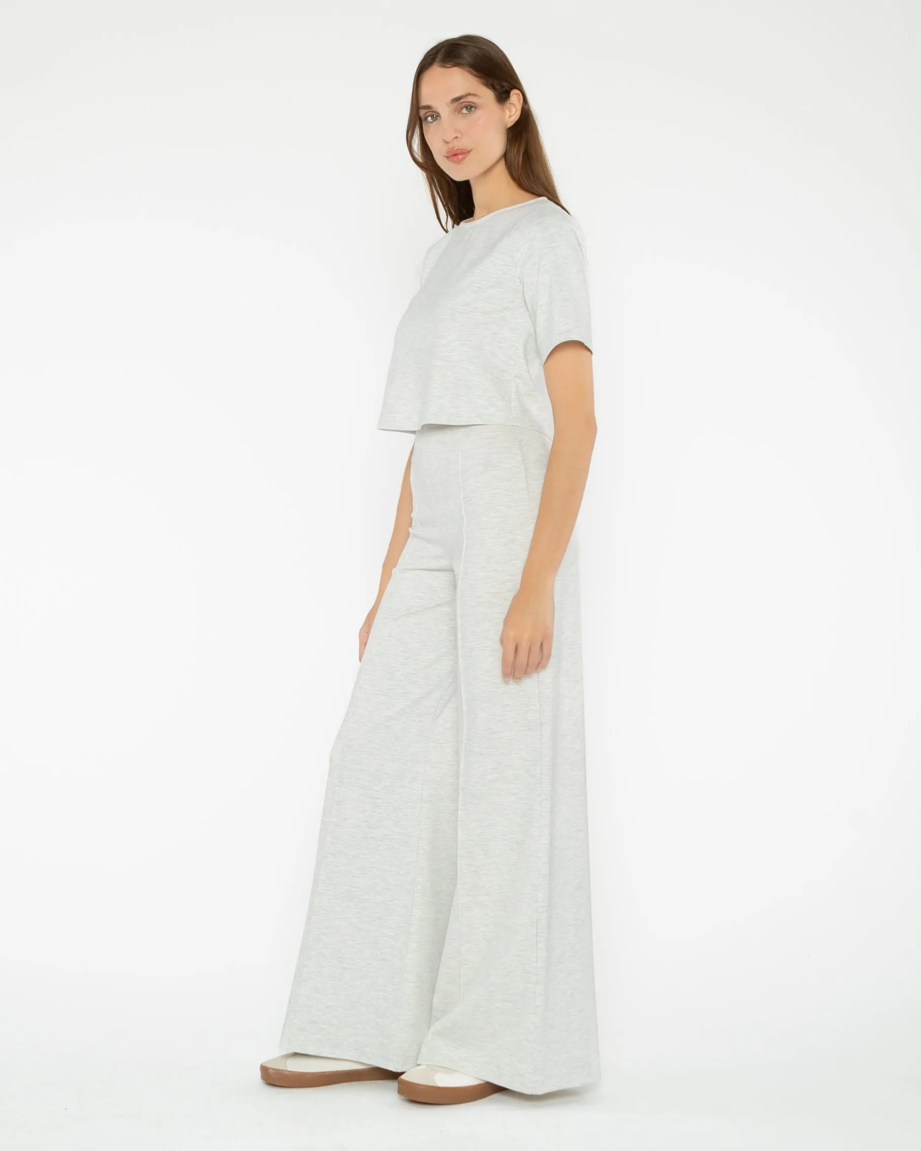 Heather Grey Ponte Knit Short Sleeve Top