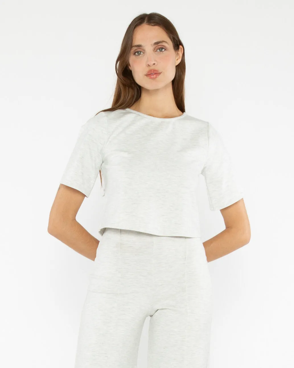 Heather Grey Ponte Knit Short Sleeve Top