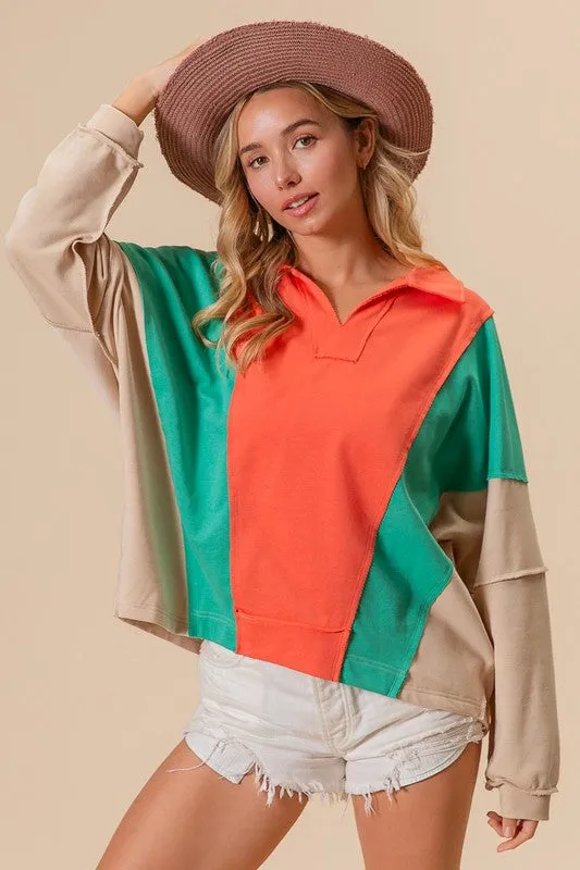 JANET- vibrant colorblock French Terry sweatshirt