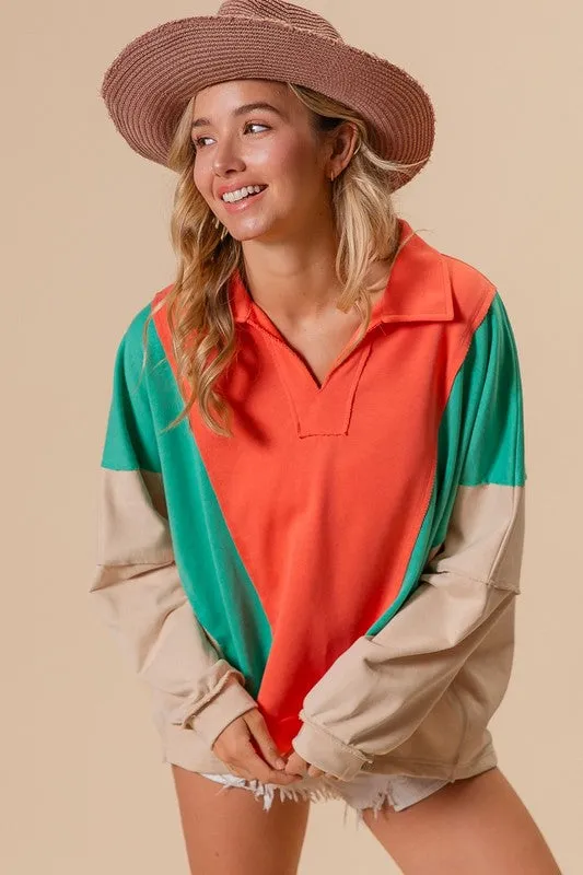 JANET- vibrant colorblock French Terry sweatshirt