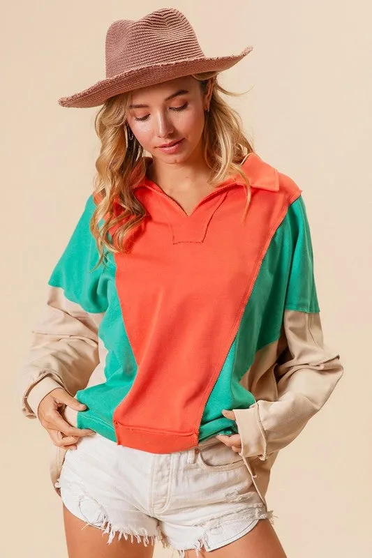 JANET- vibrant colorblock French Terry sweatshirt