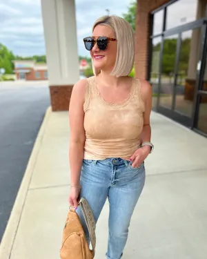 Jessie Lace Trim Tank in Khaki FINAL SALE