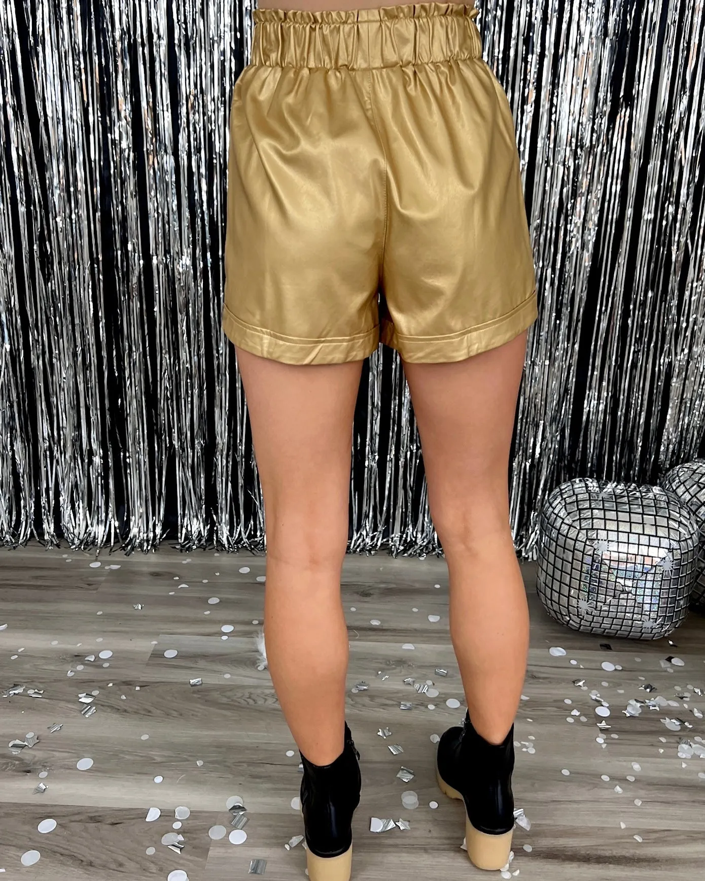 Keep Going Gold Faux Leather Paper Bag Shorts